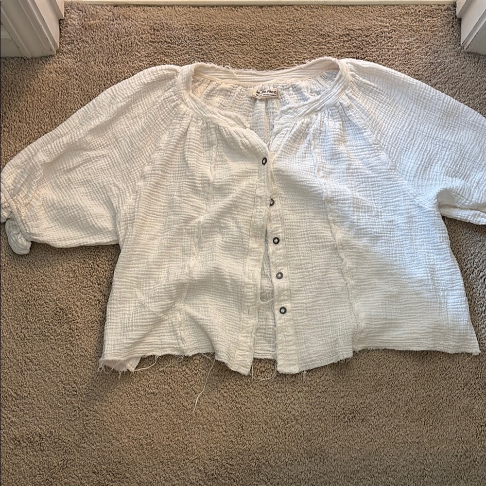 Free People White Gauzy Button-Up Blouse
